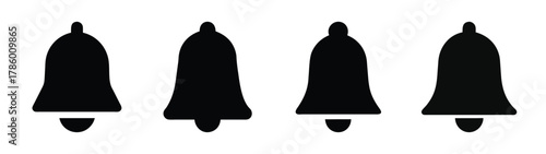 Black notification bell icon vector set alert reminder symbol message alarm shape graphic design