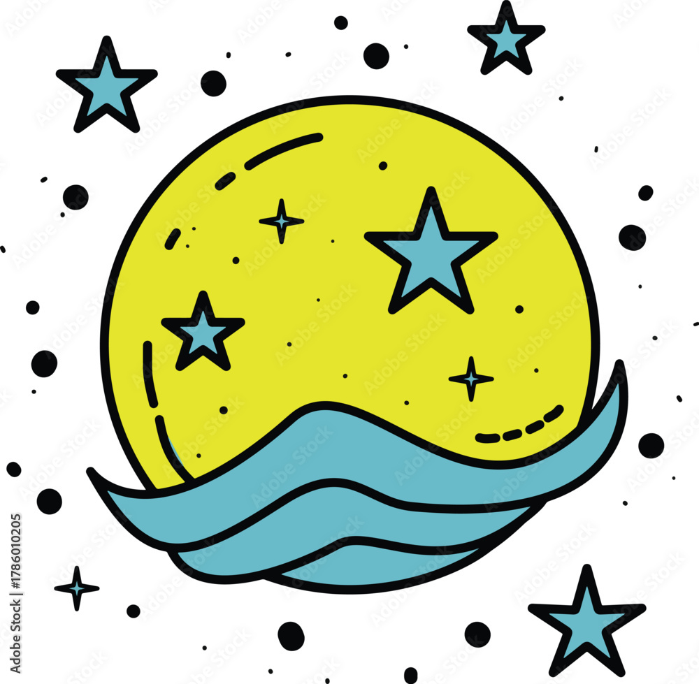 Fototapeta premium Moon illustration, celestial art night sky design, fantasy moon Vector, moon and sea illustration, galaxy themed art, moon and stars PNG, moon and transparent art, moon and fantasy sky,
