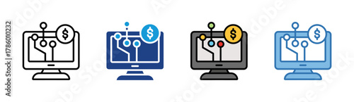 Fintech Network icon set multiple style collection