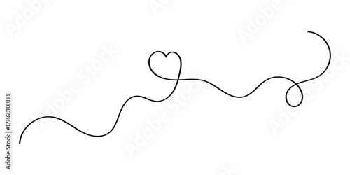 Isolated modern hand-drawn heart continues love icons on white background. Curved line continues love icons drawing on white page. EPS 10. 