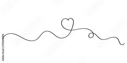 Isolated modern hand-drawn heart continues love icons on white background. Curved line continues love icons drawing on white page. EPS 10. 