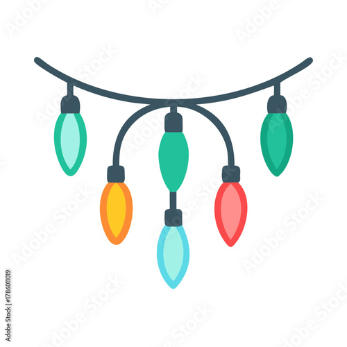 Colorful holiday string lights in festive minimalist flat design   