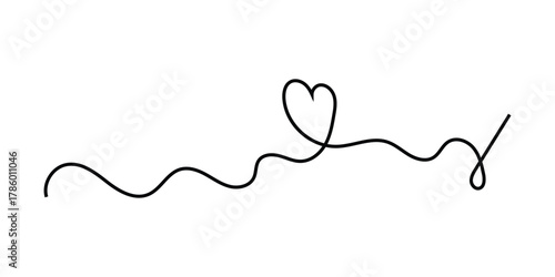 Isolated modern hand-drawn heart continues love icons on white background. Curved line continues love icons drawing on white page. EPS 10. 