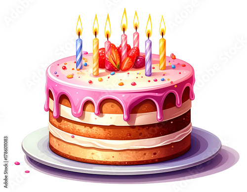 Geburtstagstorte isoliert auf weißem Hintergrund – leckerer Kuchen Freisteller für Feier, Party und Dekoration