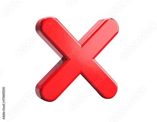 Rotes X isoliert auf weißem Hintergrund, Symbol für Fehler oder Verbot, Freisteller