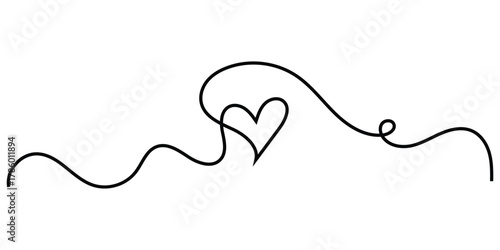 Hand-drawn heart line continues line icon on white background. Doodle drawing heart continues line icon on white page. Valentines day special hand-drawn heart line continues icon. EPS 10. 