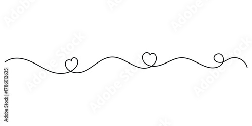 Modern isolated heart continues line drawing icons. Simple love drawing illustration line on white background. Valentine heart line drawing on white page. EPS 10. 