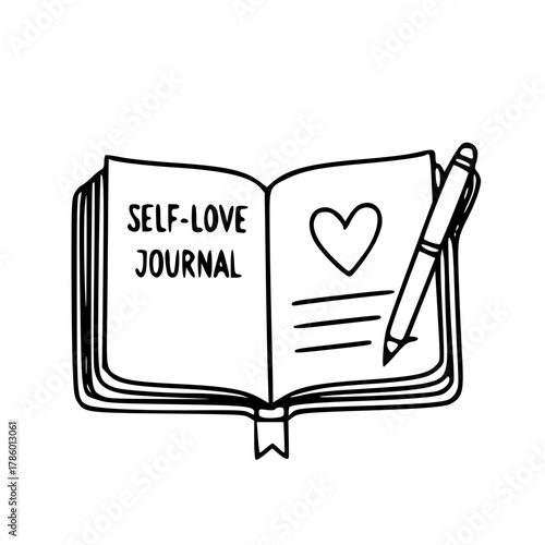 Self love journal with pen illustration