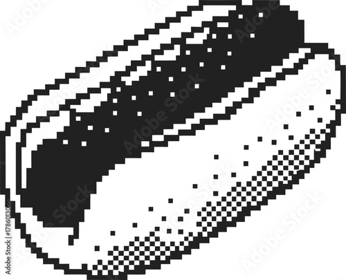 Pixel hotdog illustration, retro digital art vintage minimal fast food snack icon in black and white pop