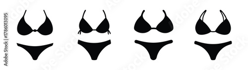 Different types of black bikini swimwear vector illustration for fashion and summer beach style guide