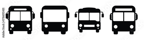Black and white bus vector illustration, public transport vehicle clipart, bus icon set, city bus design