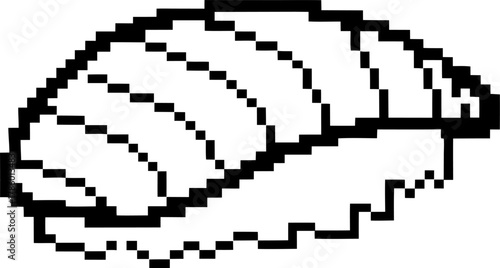 Pixel art sushi illustration minimalist japanese food icon with rice and fish in retro 8 bit isolated on white background
