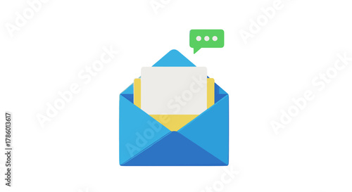 Email Message Icon with Open Envelope and Chat Bubble.