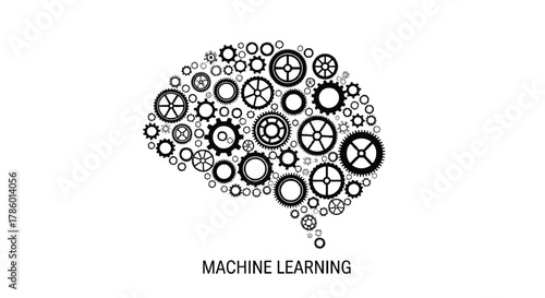 Abstract illustration of a human brain formed by interconnected gears symbolizing machine learning and artificial intelligence concepts