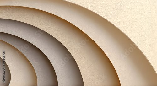 Soft beige layers form elegant curves, highlighting a clean and modern architectural design in a minimalist space