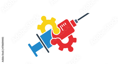 Syringe with Gears - A Conceptual Illustration of Medical Technology.