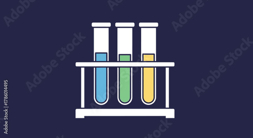 Vector illustration of chemical test tubes in a laboratory holder.