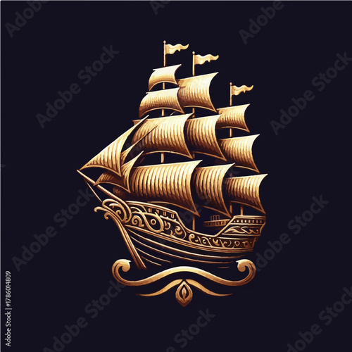sailing ship on a black background