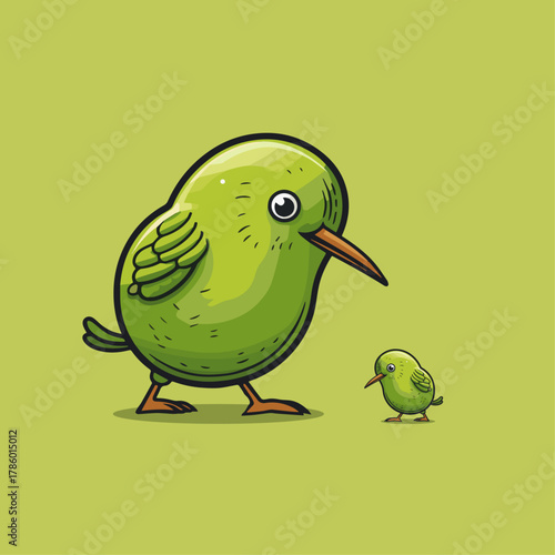 Mother bird And Baby Bird on green background , vector illustration.