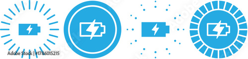 Wireless charger battery. Glowing symbols with lightning bolts. Electromagnetic charger icons. Wireless charging icon logo
