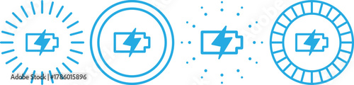 Wireless charger battery. Glowing symbols with lightning bolts. Electromagnetic charger icons. Wireless charging icon logo

