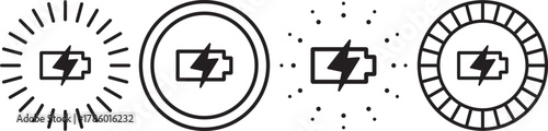 Wireless charger battery. Glowing symbols with lightning bolts. Electromagnetic charger icons. Wireless charging icon logo
