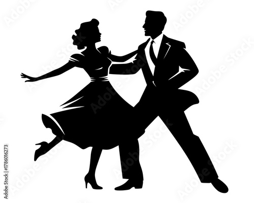 Elegant silhouette of a couple dancing together in retro style
