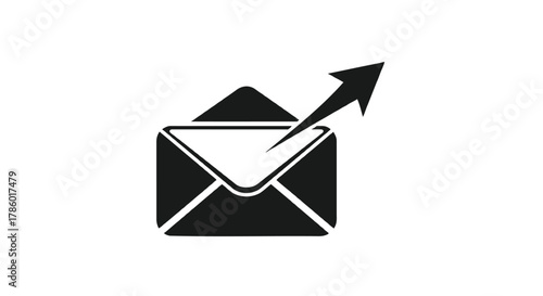 Black icon of an open envelope with an upward pointing arrow indicating sending or outgoing mail communication