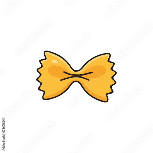 Cartoon illustration of a single, cooked farfalle pasta bow tie shape, isolated on white background.