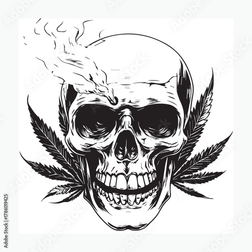 skull with marijuana leaves