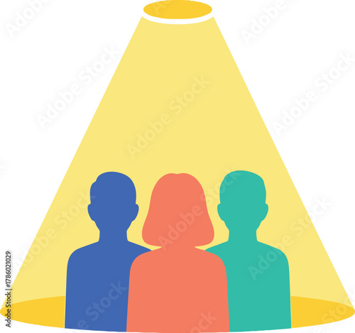 Three diverse individuals illuminated by a bright spotlight.