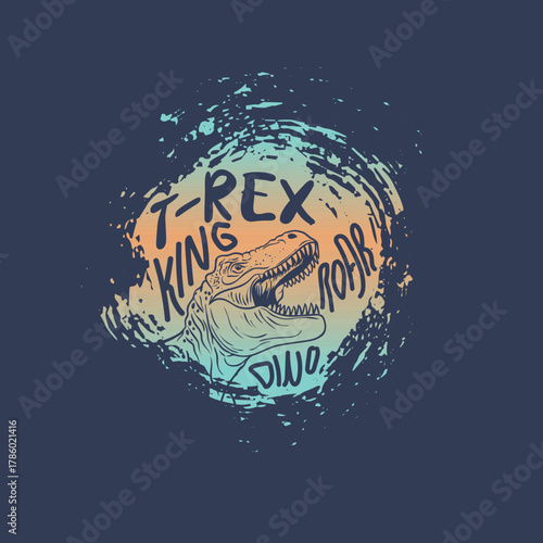 T-rex king Roar Dino round splatter graphic design