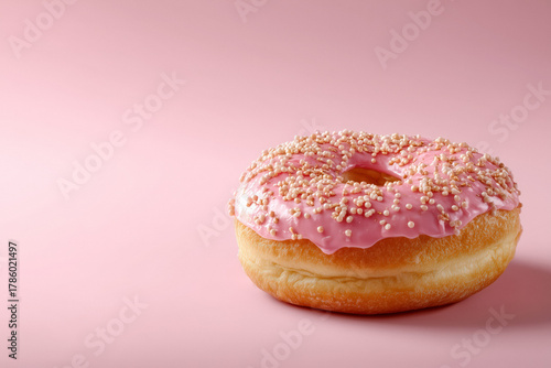 Wallpaper Mural Indulge in a delightful pink frosted donut generously sprinkled with crispy pearls, perfect for creating sweet cravings and vibrant marketing campaigns. Torontodigital.ca