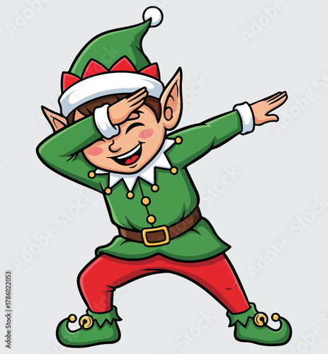 Funny Dabbing Christmas Elf Vector Cartoon Character Illustration