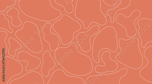 Abstract salmon backdrop displays rounded shapes outlined in crisp white, creating a simple yet visually appealing geometric pattern with organic forms filling the canvas