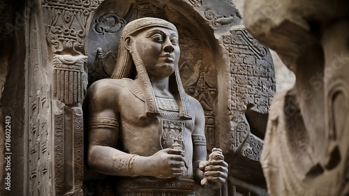 Mesopotamian gods Ea Enki divine wisdom magic ancient Sumerian deities temple mystical scene sacred symbols throne ceremonial robes intricate carvings sacred artifacts majestic detailed illustration