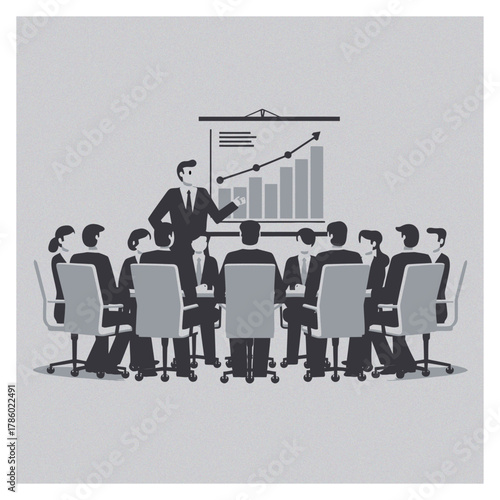Business roundtable discussion illustration, flat design vector, modern corporate style	