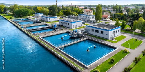 Water treatment plant purifying wastewater in industrial facility