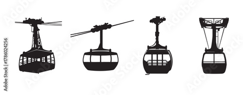 Silhouette variations of cable car or gondola lift systems across different eras