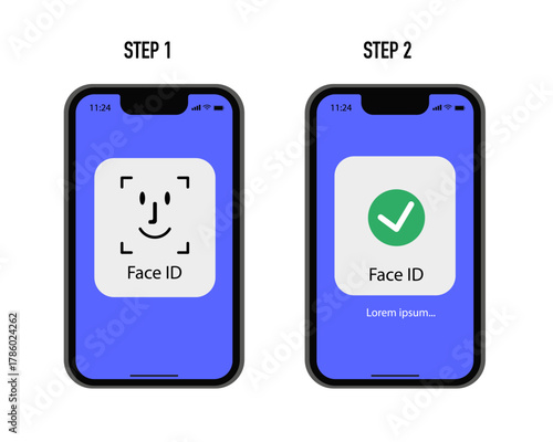 Verification ID is an illustration of Verification ID using system of face recognition and personal ID. The concept is take a photo by holding their own ID to get verified. Vector illustration.