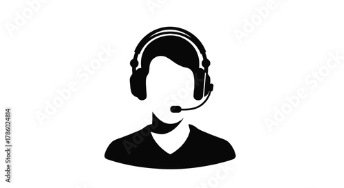 Silhouette of a person wearing headphones with a microphone representing customer service or online communication