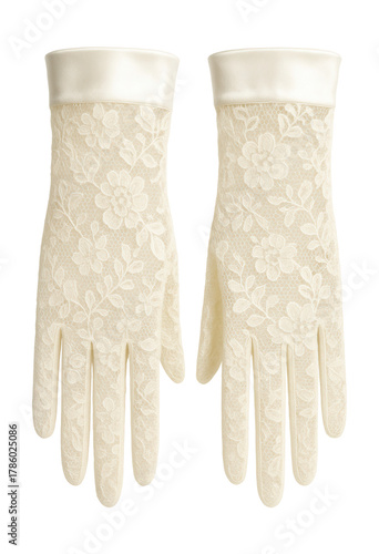 Ivory lace gloves with a satin lining for a touch of elegance.