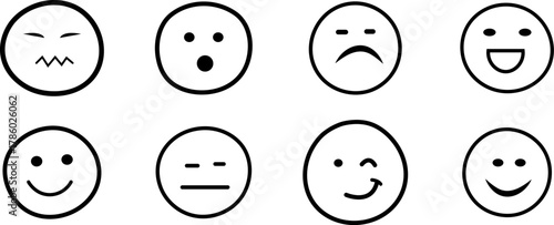 emojis Set of Black and White Line Art Emoticons