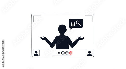 Silhouette of a person presenting data analysis and insights during a remote video conference call with participants