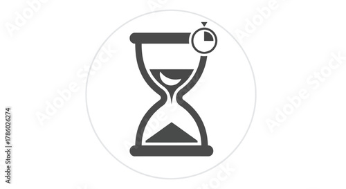 Stylized hourglass icon with a timer symbol indicating the passage of time and urgency