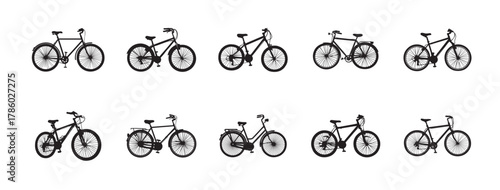 Silhouetted Collection of Bicycle Designs and Styles for Diverse Applications