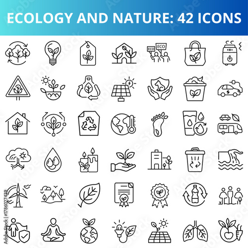Ecology and nature icons in minimalistic design on white background  