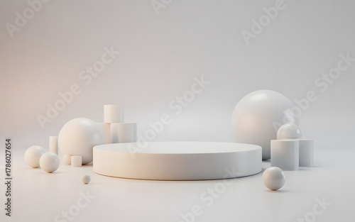 Wallpaper Mural Minimal White 3D Podium with Geometric Shapes Torontodigital.ca