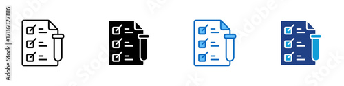 Lab Result Multiple Style Icon Design Vector - medical report with a checklist and test tube symbolizing laboratory results and data evaluation