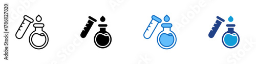 Experimental Multiple Style Icon Design Vector - flask and test tube with a drop representing experimentation and scientific testing